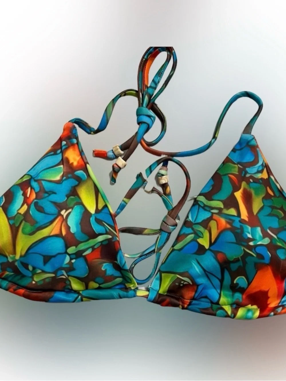 Multicolor Triangle Halter Side Tie Bikini Set